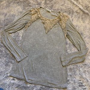 Gimmicks BKE Striped Crochet Neckline Top